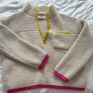 Anthropologie Half Zip Cream Sweater with Pink and Yellow Details